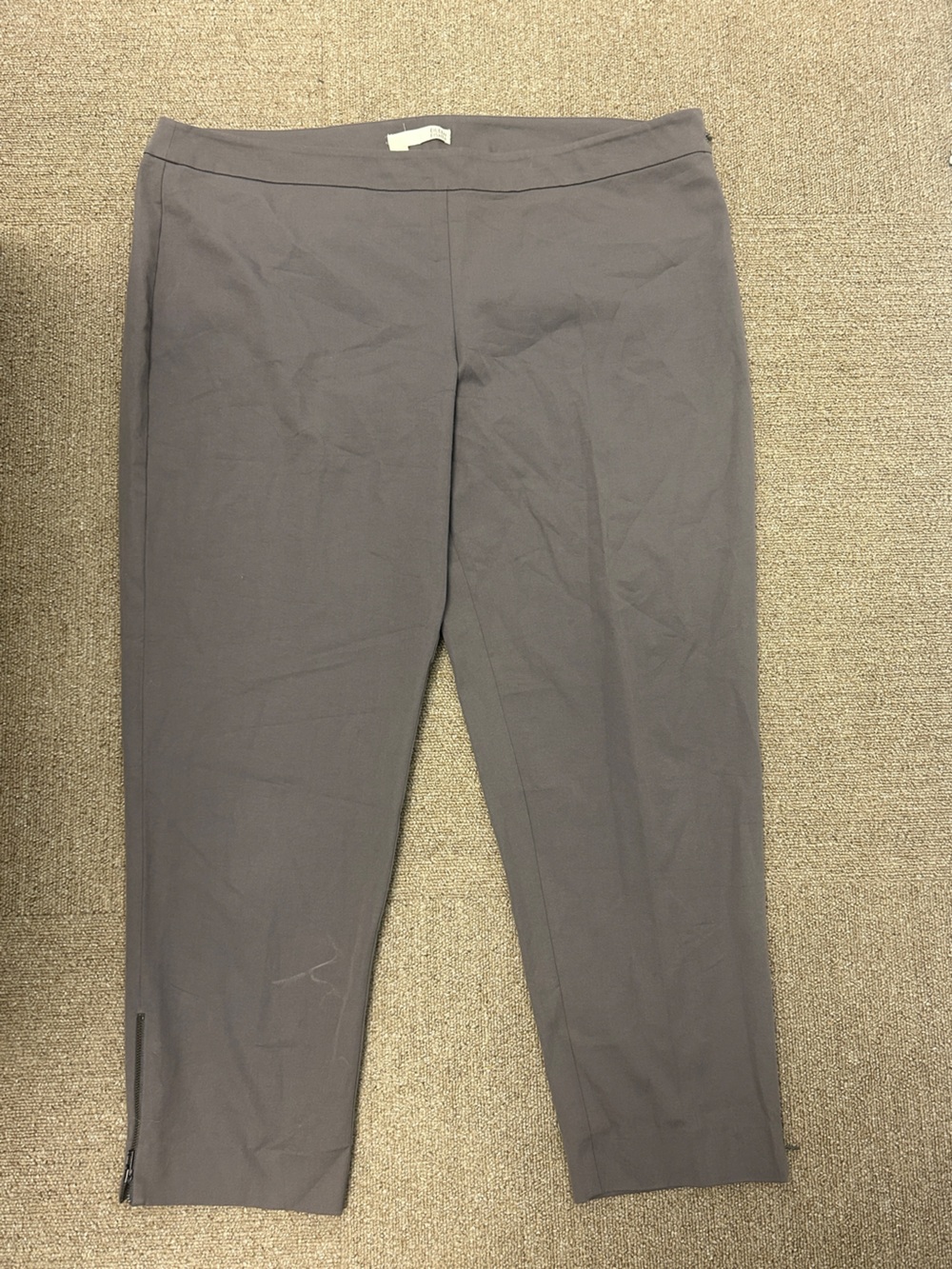 Eileen Fisher Organic Cotton Stretch Pull On Straight Leg Pants XL Taupe Gray